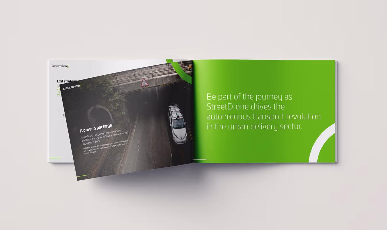 Design support for StreetDrone included this printed presentation