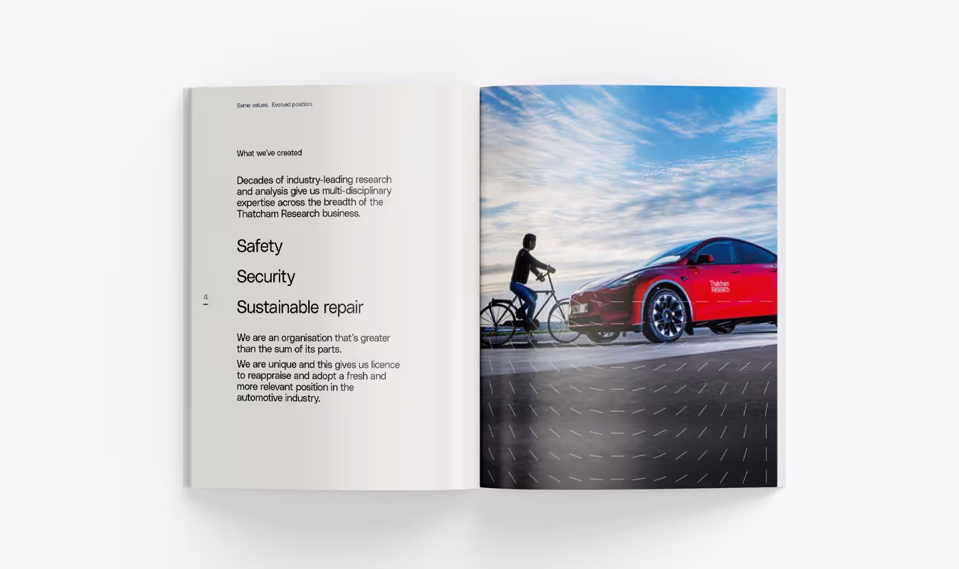 A spread from the printed brand book that communicates the new direction for the brand