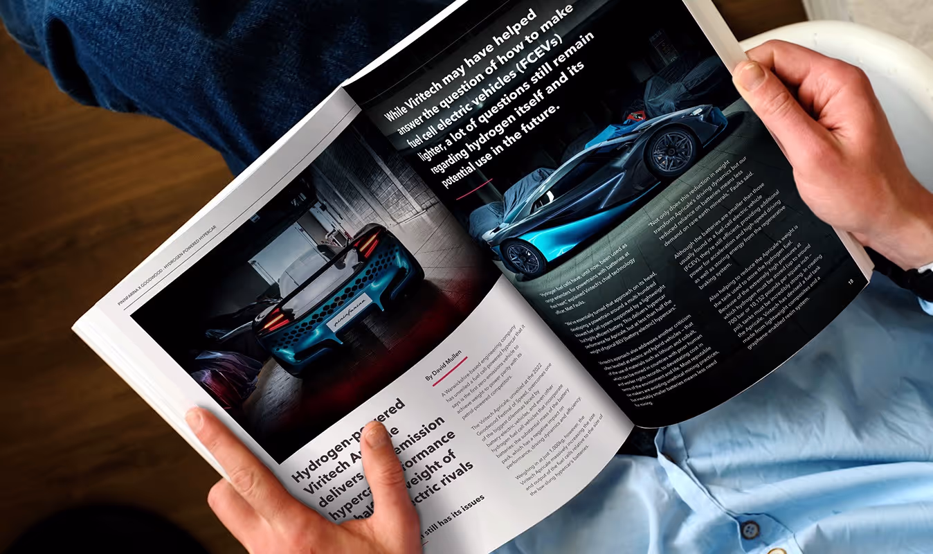 Magazine article featuring the Viritech Apricale Hydrogen Supercar