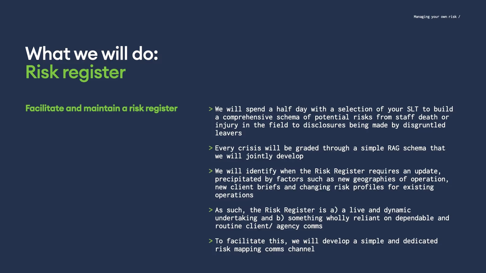 Decision trees and risk registers form the backbone of a robust crisis plan