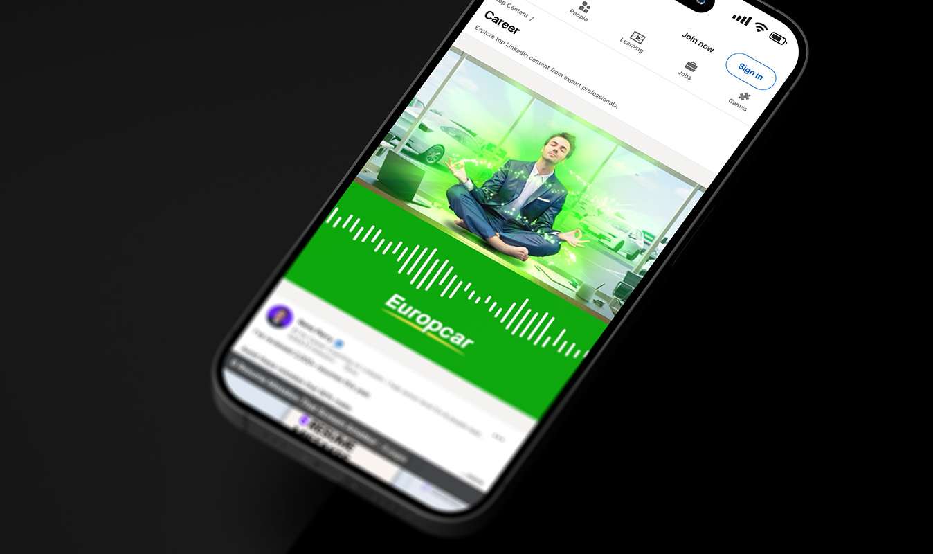 An iPhone showing a Europcar audio advert