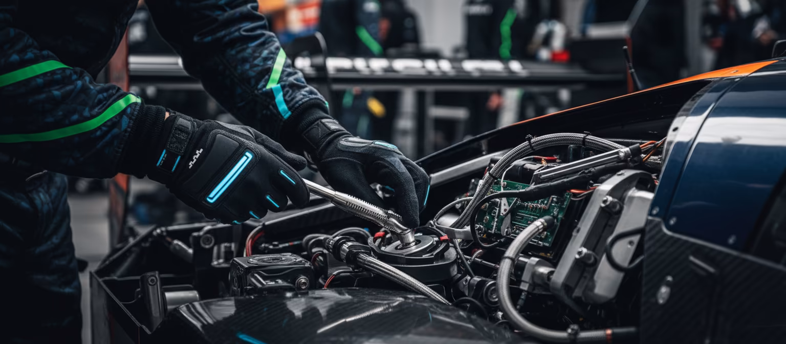 An engineer works on a le mans prototype
